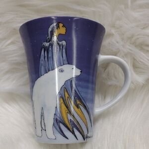"Mother Winter" Elegant Blue and White Ceramic Mug with Polar Bear Design
